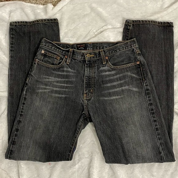 Men's Polo Jeans Co. Faded Black Distressed Denim Jeans with Whiskering 31x34